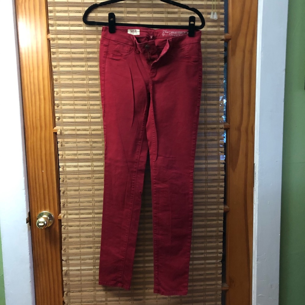 Red skinny stretch fabric jeans